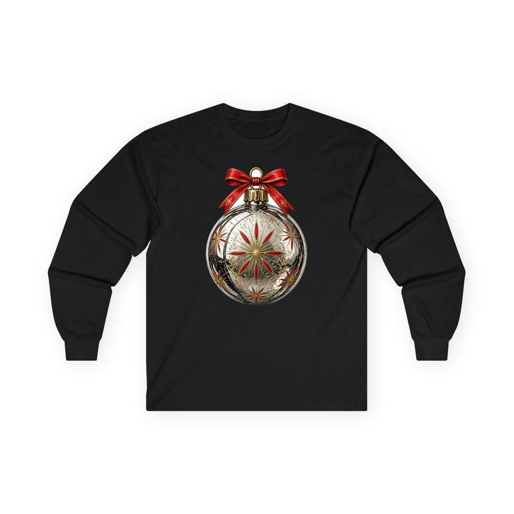 Vintage Silver Bauble personalised long sleeve Christmas T-shirt in black