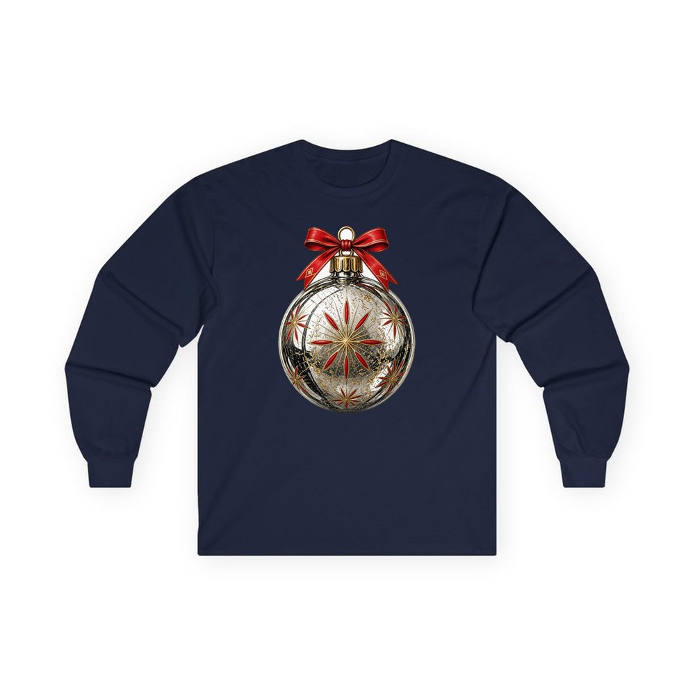 Vintage Silver Bauble personalised long sleeve Christmas T-shirt in navy