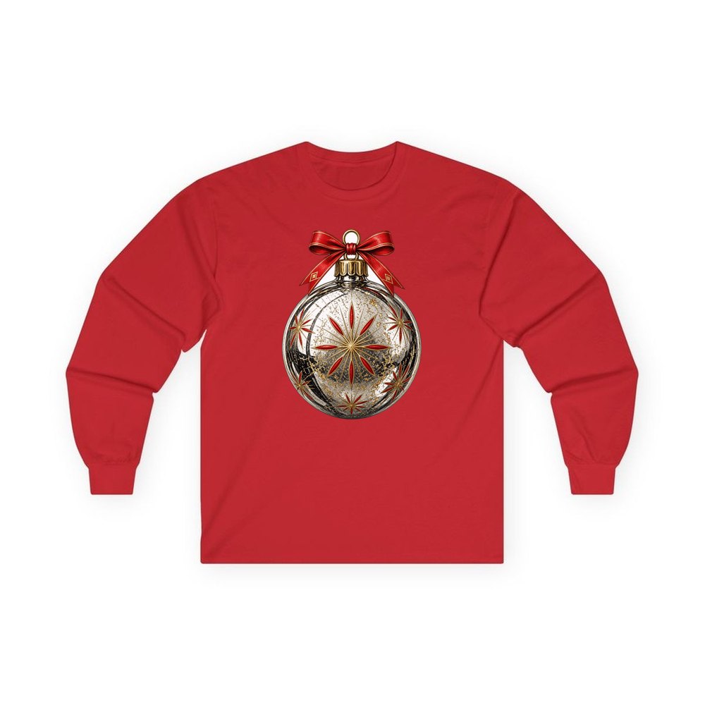 Vintage Silver Bauble personalised long sleeve Christmas T-shirt in red
