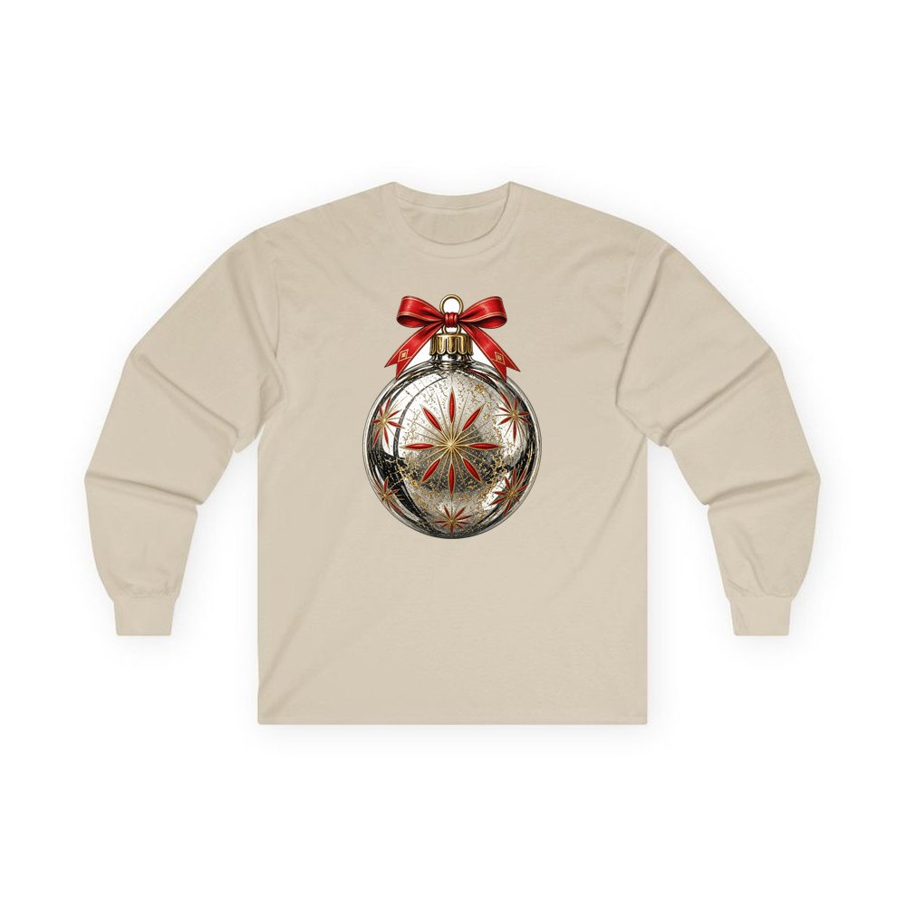 Vintage Silver Bauble personalised long sleeve Christmas T-shirt in sand