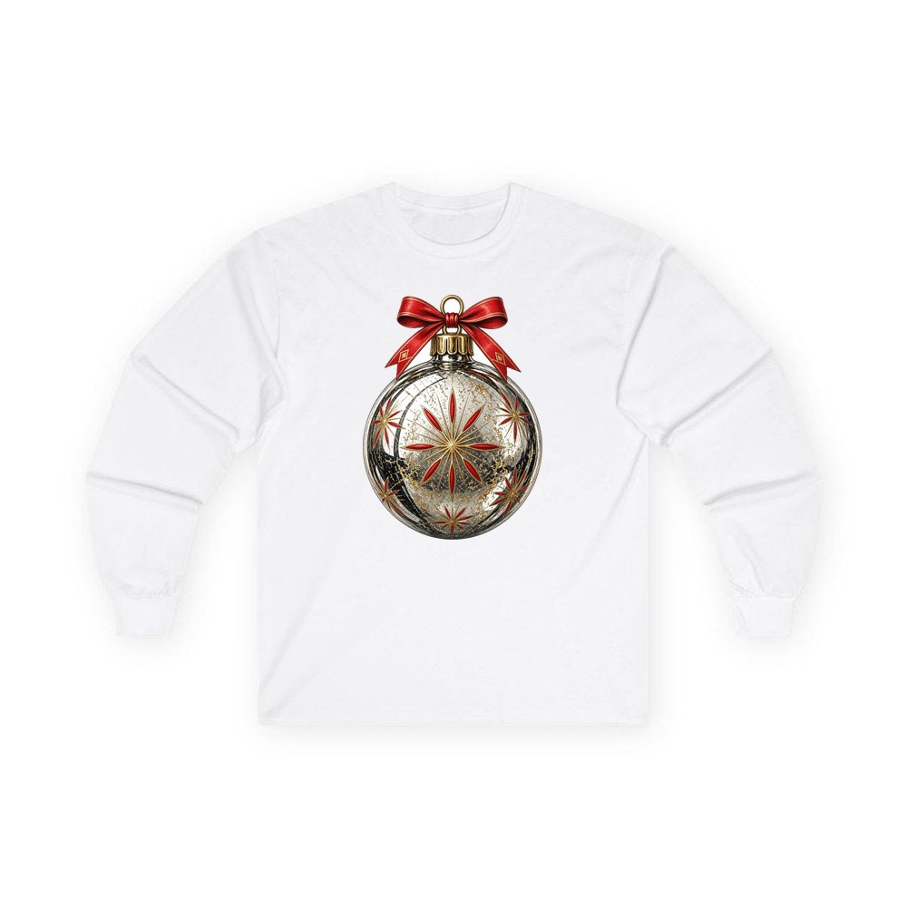 Vintage Silver Bauble personalised long sleeve Christmas T-shirt in white