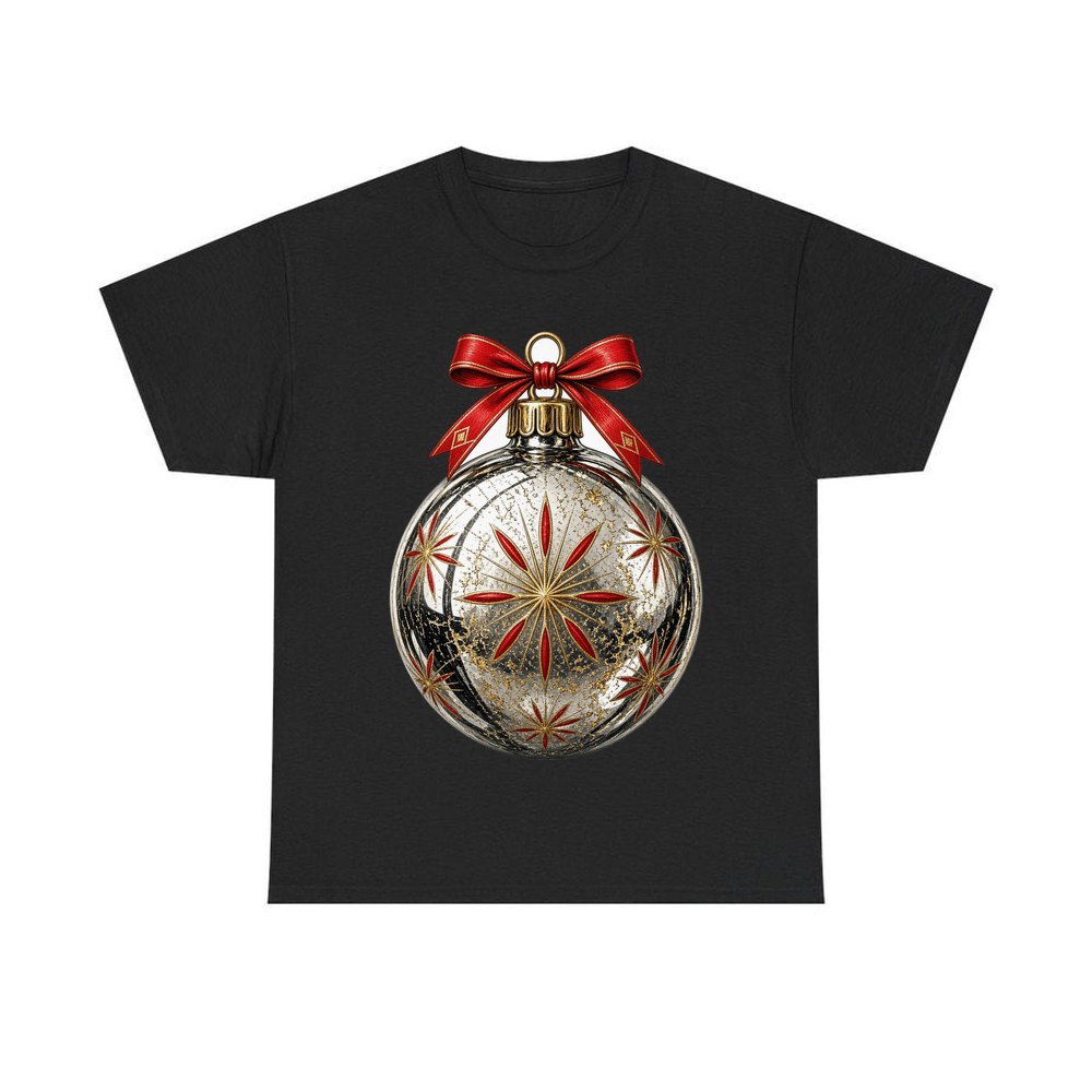 Vintage Silver Bauble personalised Christmas T-shirt in black