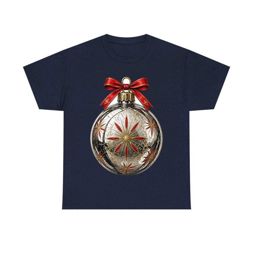Vintage Silver Bauble personalised Christmas T-shirt in navy