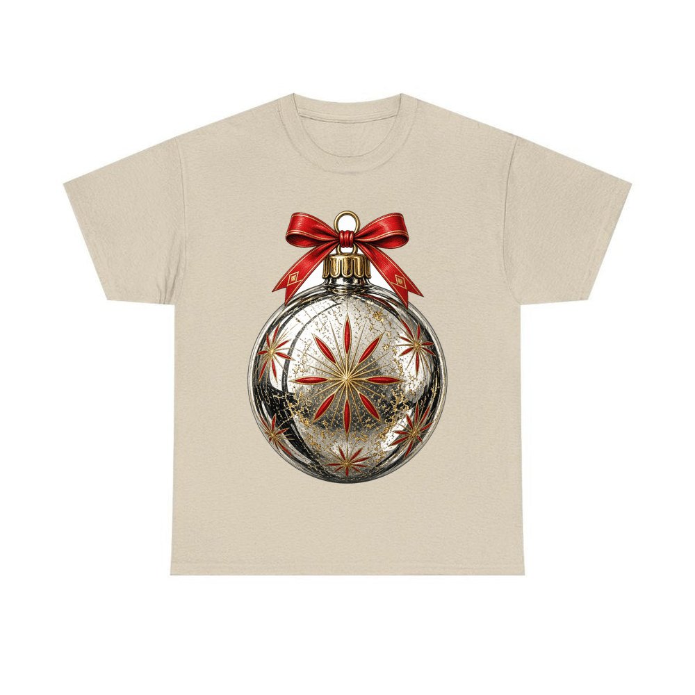 Vintage Silver Bauble personalised Christmas T-shirt in sand
