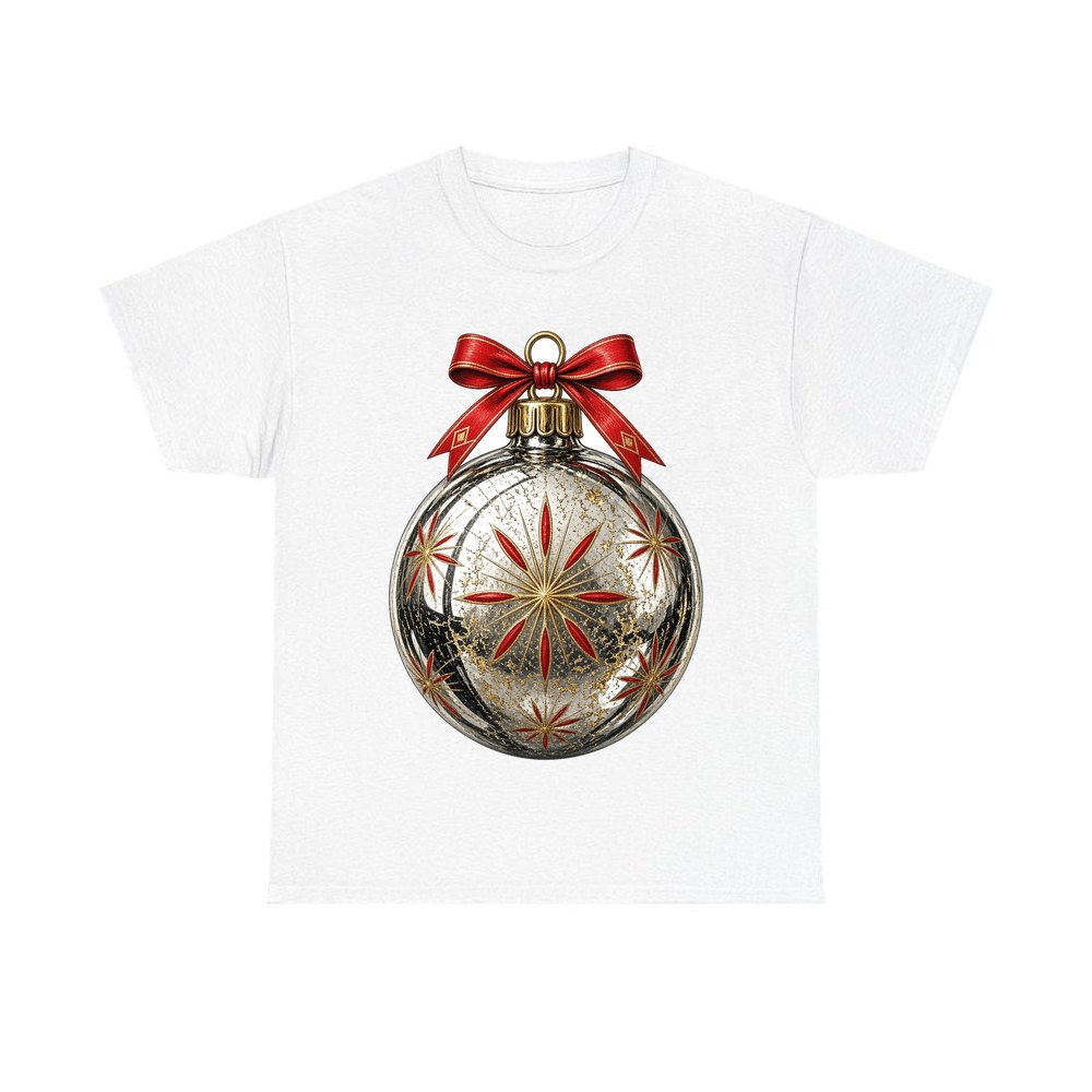 Vintage Silver Bauble personalised Christmas T-shirt in white
