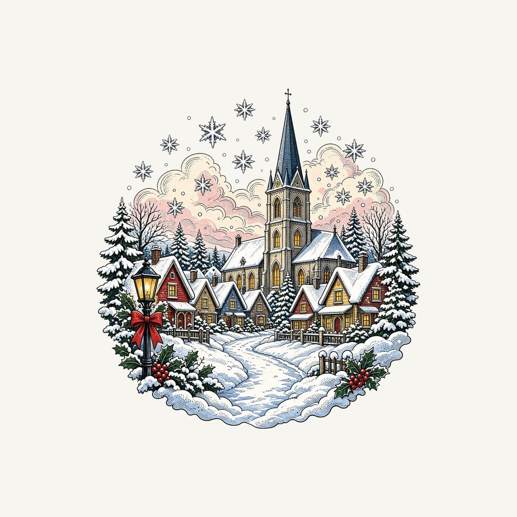 Vintage Snowy Village Church Personalised Christmas T-Shirt and Hoodie