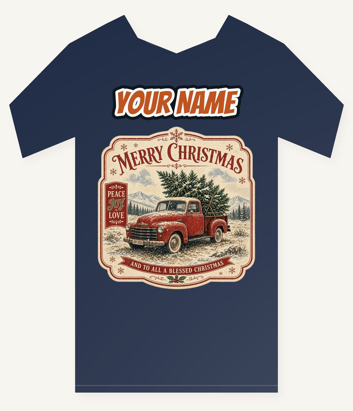 Vintage Truck And Tree Personalised Kids and Baby Christmas Tee
