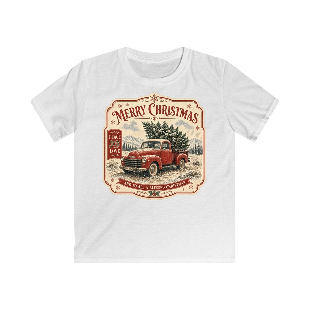 Vintage Truck And Tree personalised kids Christmas tee in white