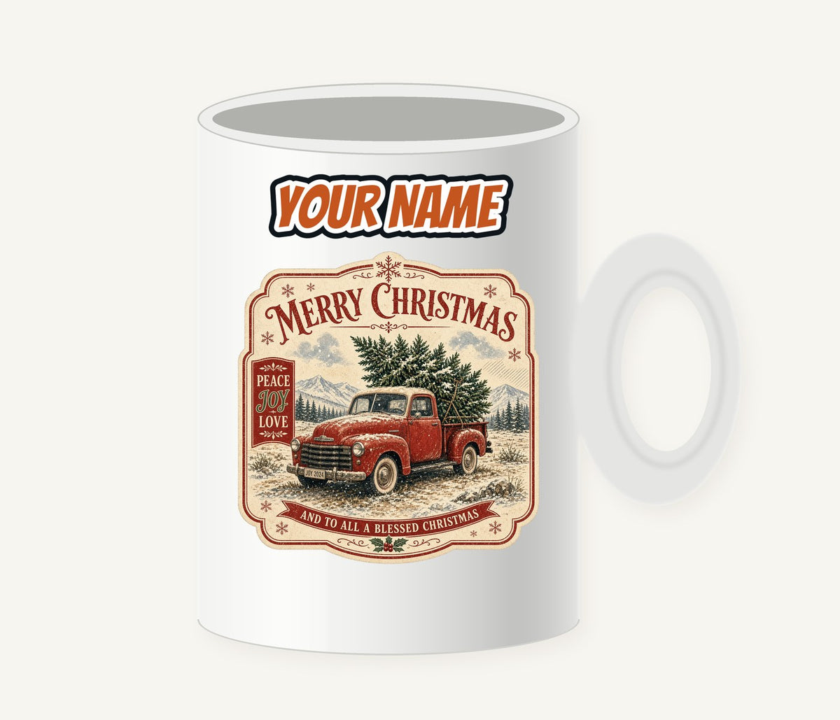 Vintage Truck And Tree Personalised Christmas Mug
