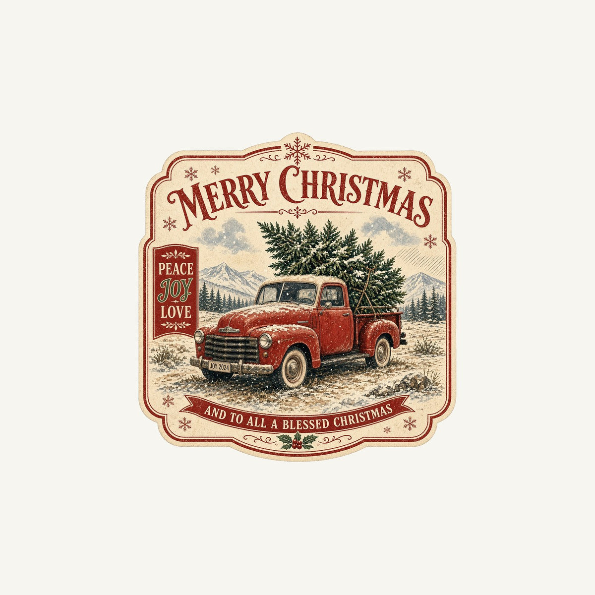 Vintage Truck And Tree Personalised Christmas Mug