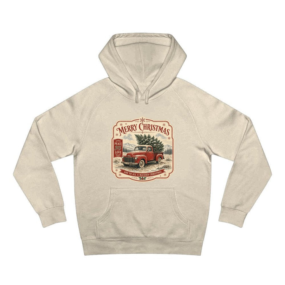 Vintage Truck And Tree personalised Christmas hoodie in sand