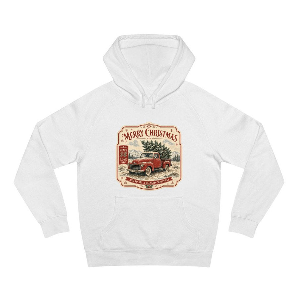 Vintage Truck And Tree personalised Christmas hoodie in white