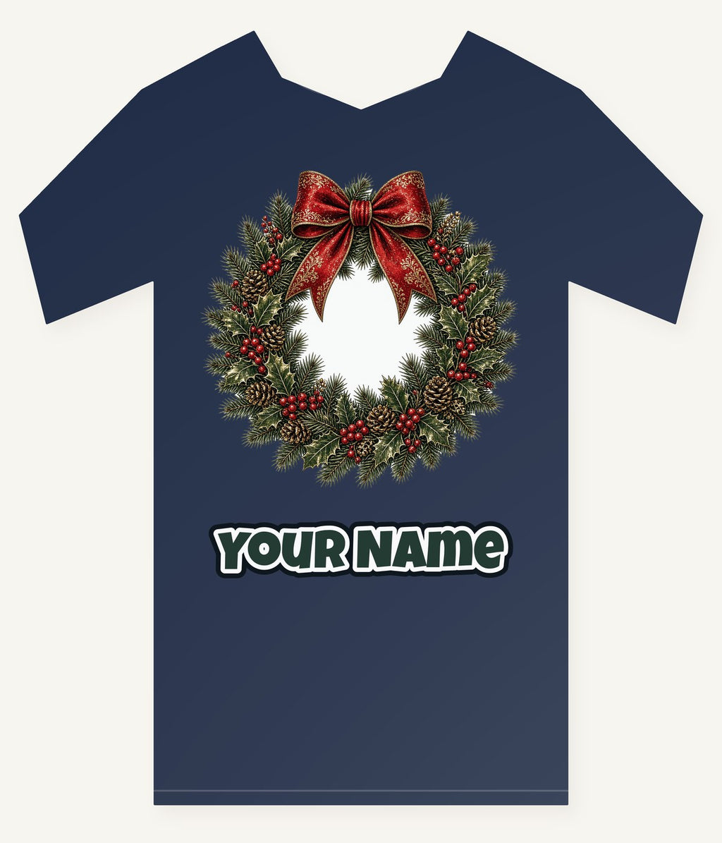 Vintage Wreath with Red Bow Personalised Kids Tee and Baby Bodysuit