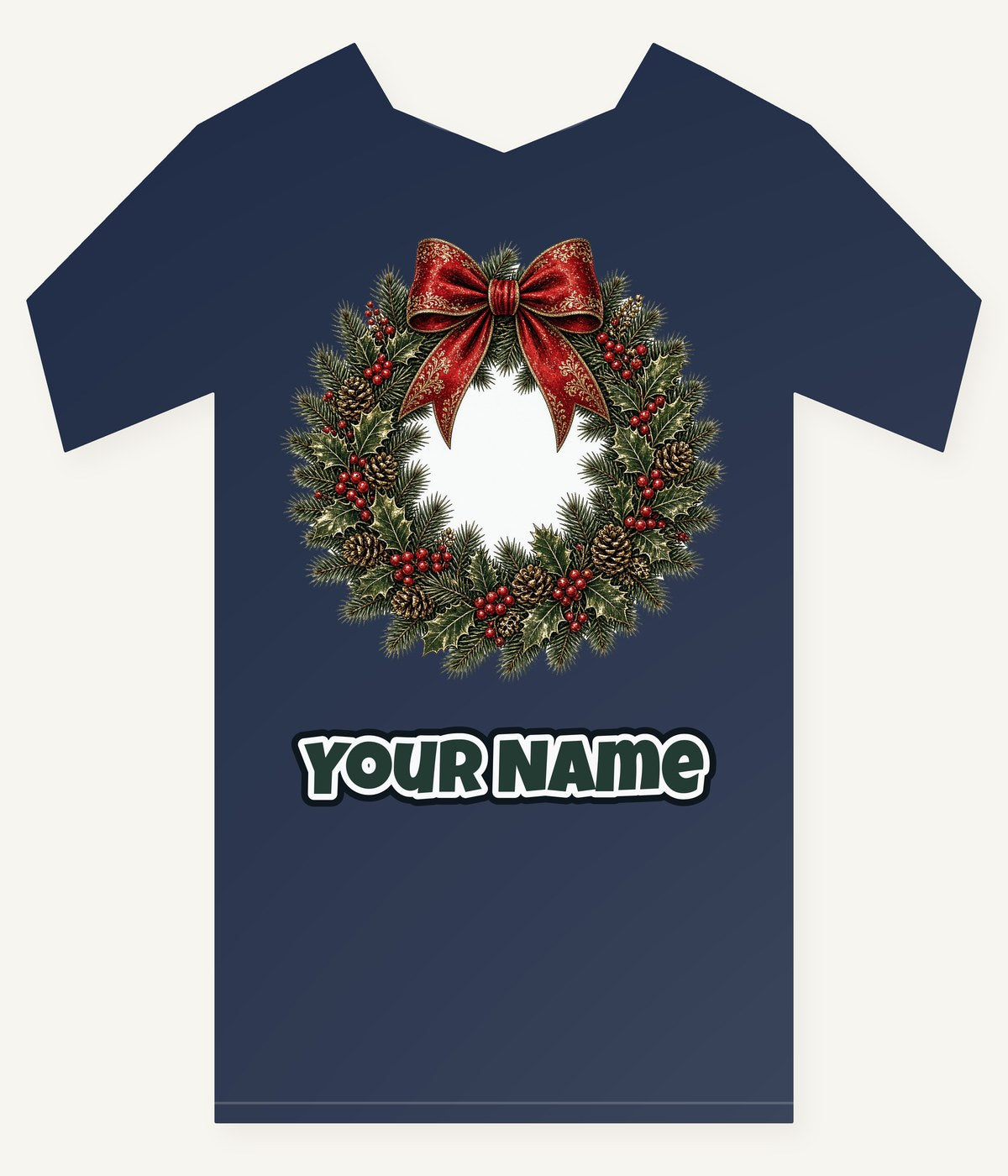 Vintage Wreath with Red Bow Personalised Kids Tee and Baby Bodysuit