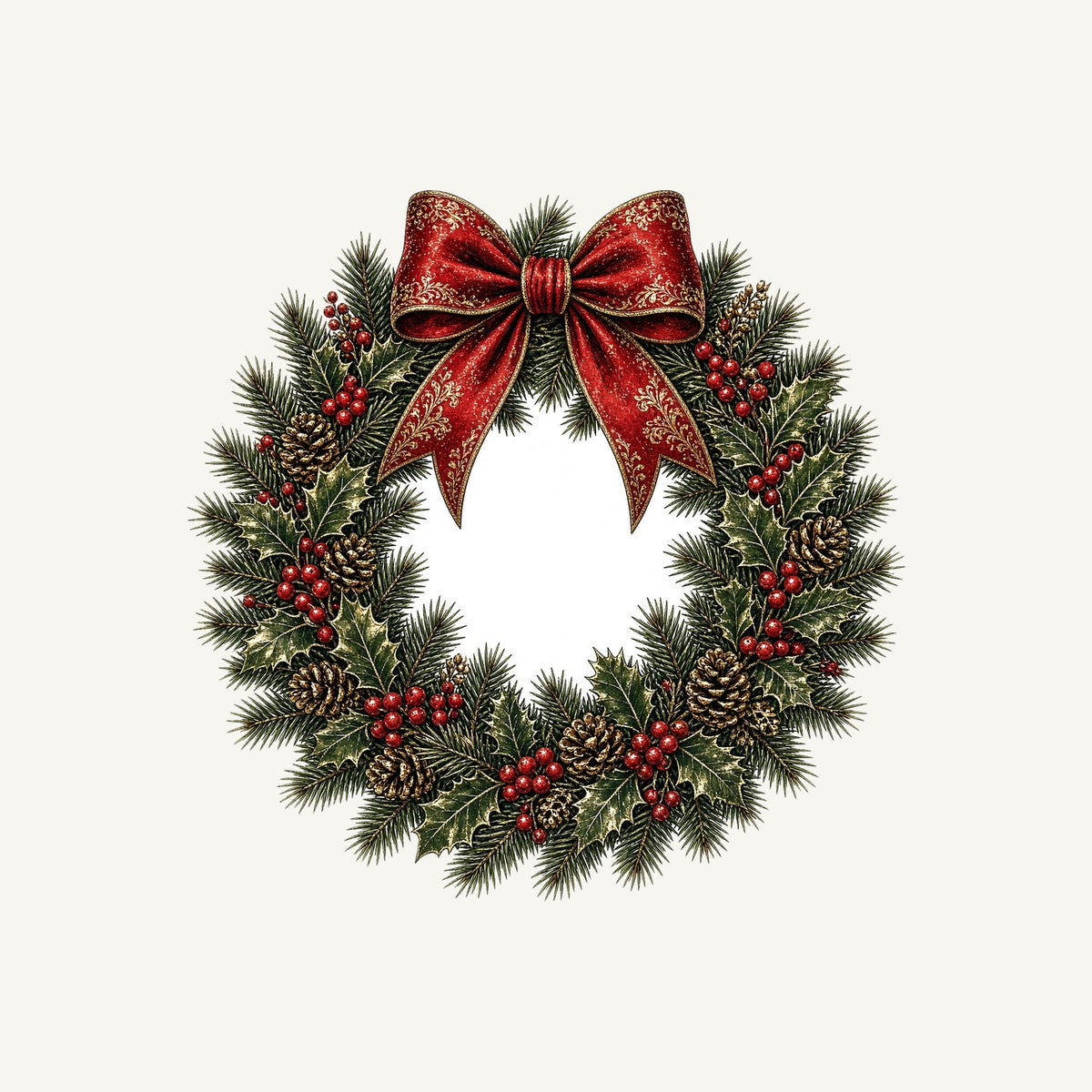Vintage Wreath with Red Bow Personalised Kids Tee and Baby Bodysuit