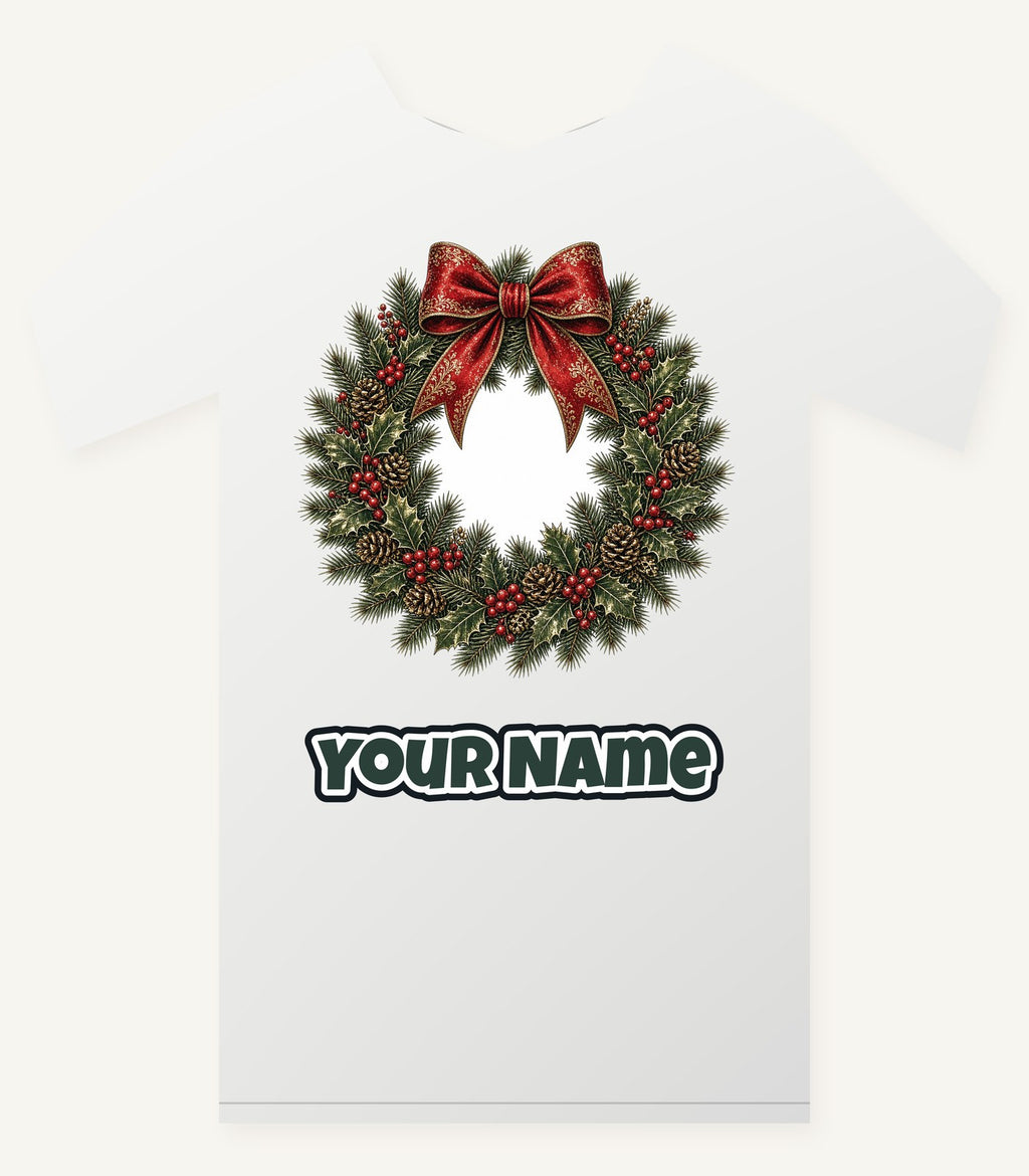 Vintage Wreath with Red Bow Personalised Christmas T-Shirt and Hoodie