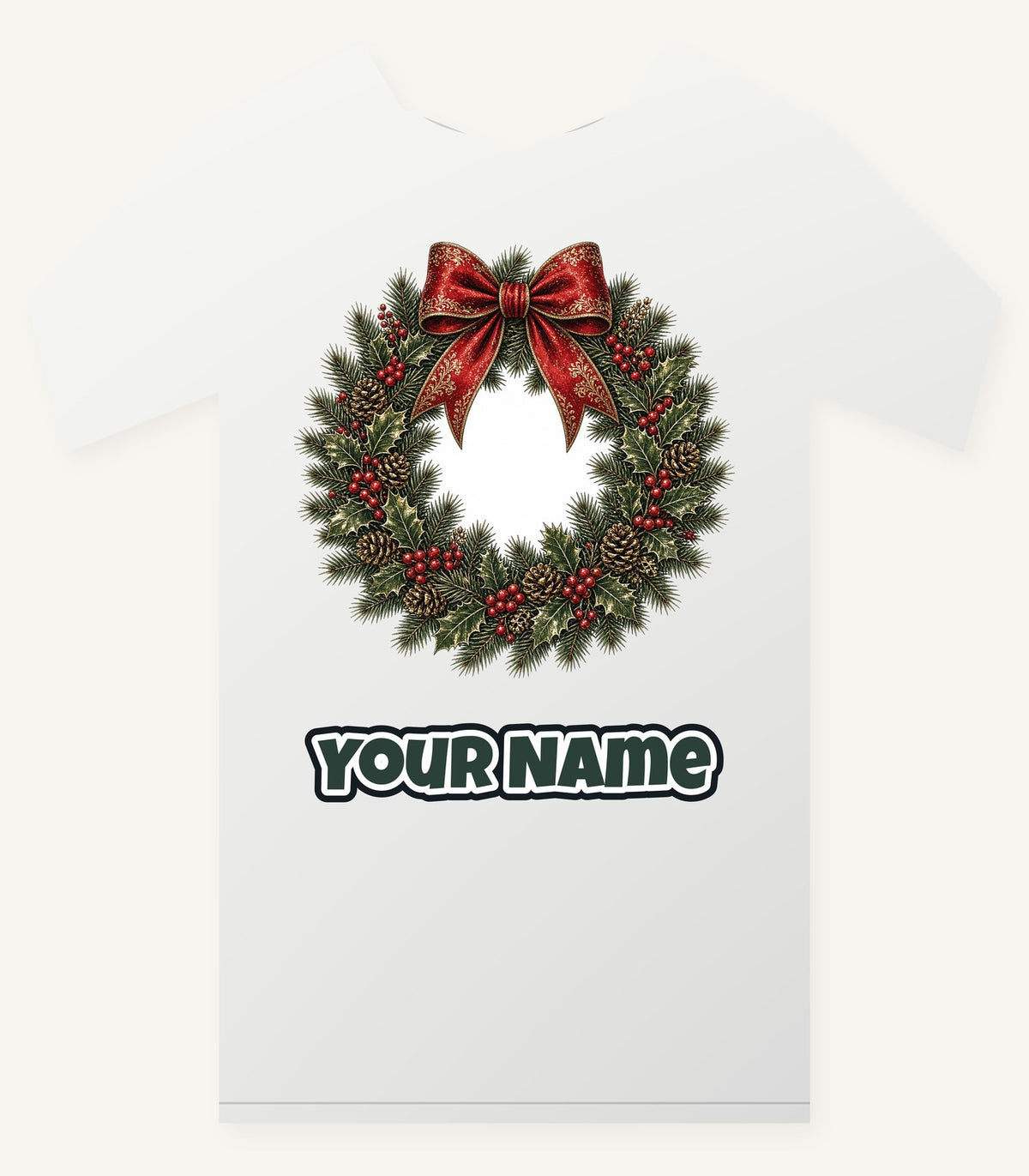 Vintage Wreath with Red Bow Personalised Christmas T-Shirt and Hoodie