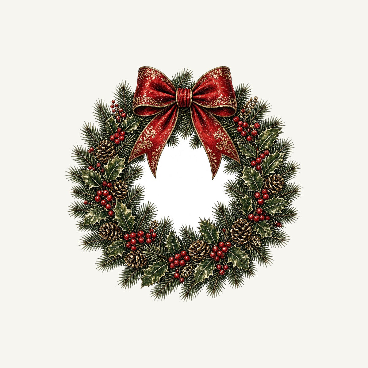Vintage Wreath with Red Bow Personalised Christmas T-Shirt and Hoodie