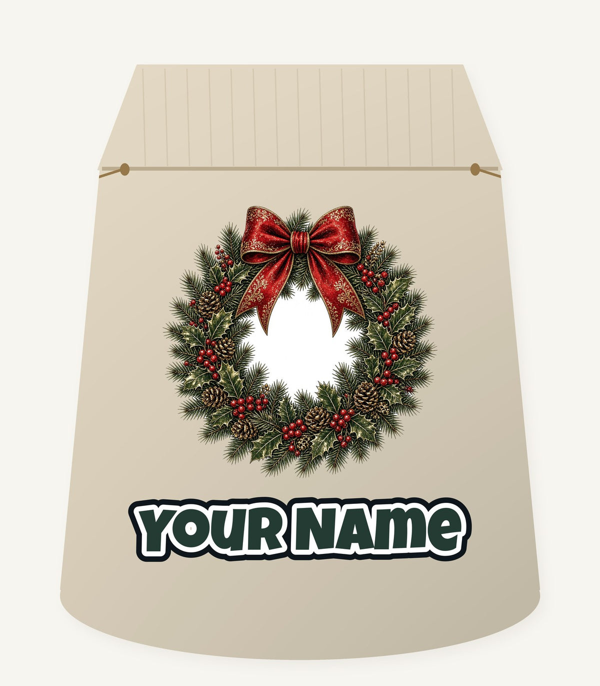 Vintage Wreath with Red Bow Personalised Santa Sack
