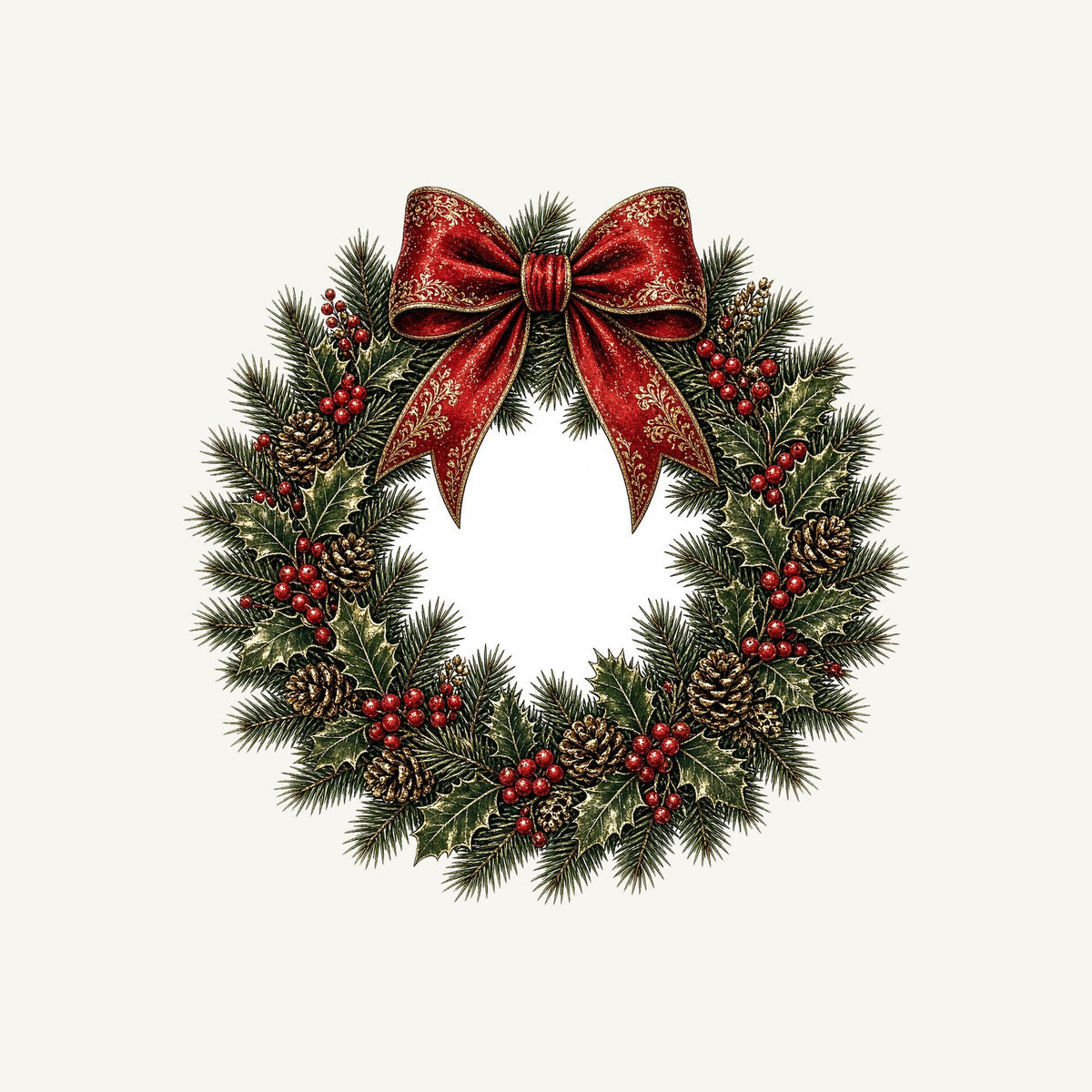 Vintage Wreath with Red Bow Personalised Santa Sack