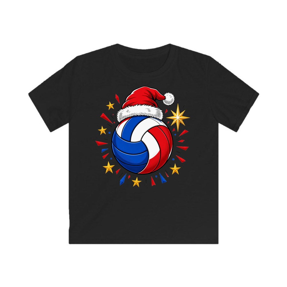 Volleyball in Santa Hat personalised kids Christmas tee in black