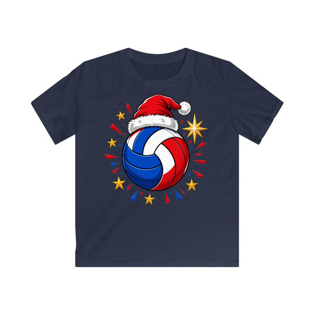 Volleyball in Santa Hat personalised kids Christmas tee in navy