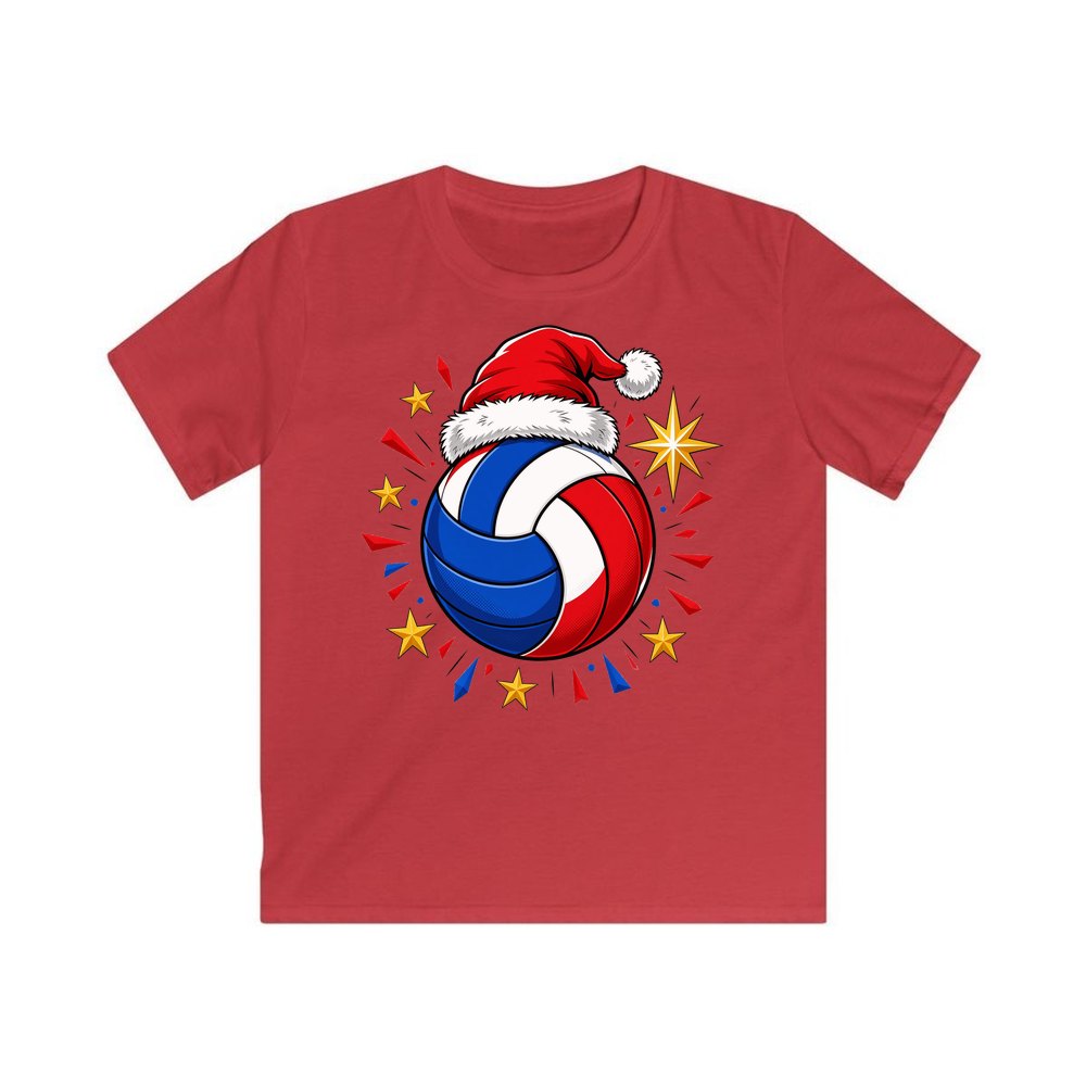 Volleyball in Santa Hat personalised kids Christmas tee in red