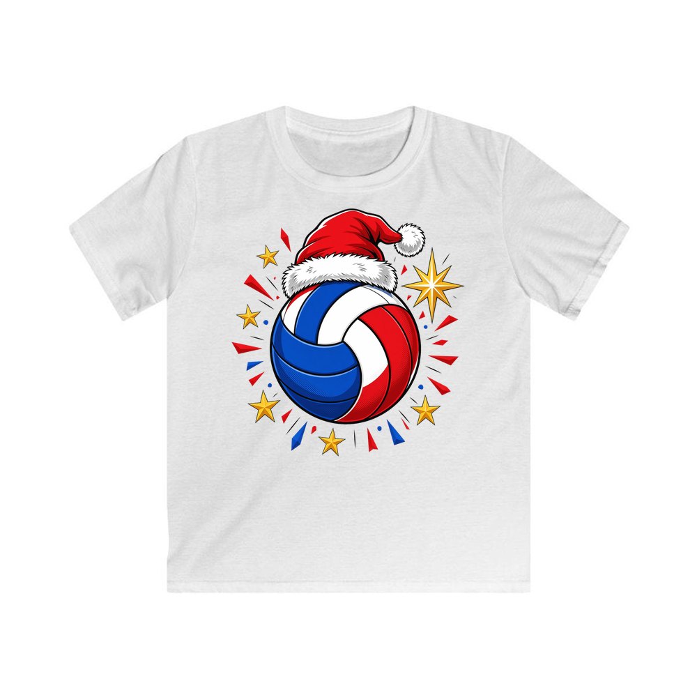 Volleyball in Santa Hat personalised kids Christmas tee in white