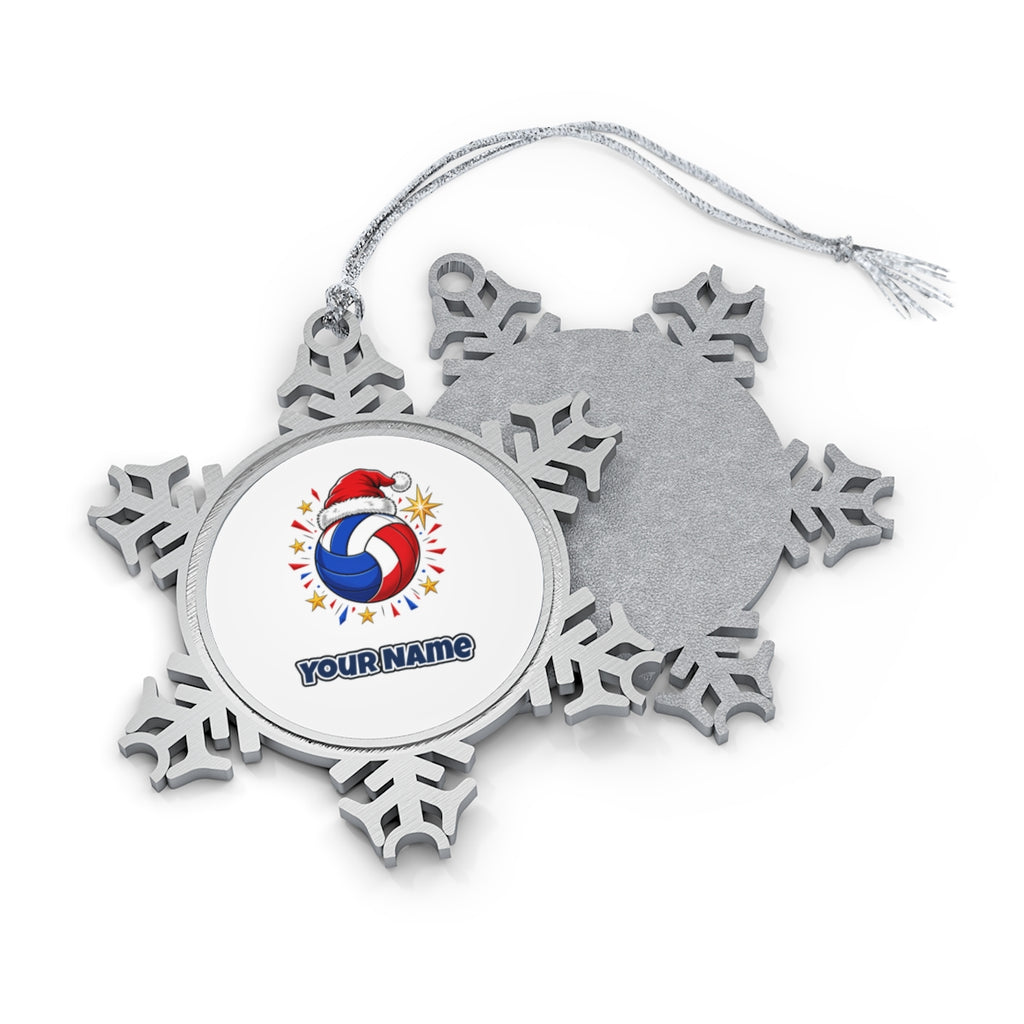 Volleyball in Santa Hat Personalised Pewter Christmas Ornament