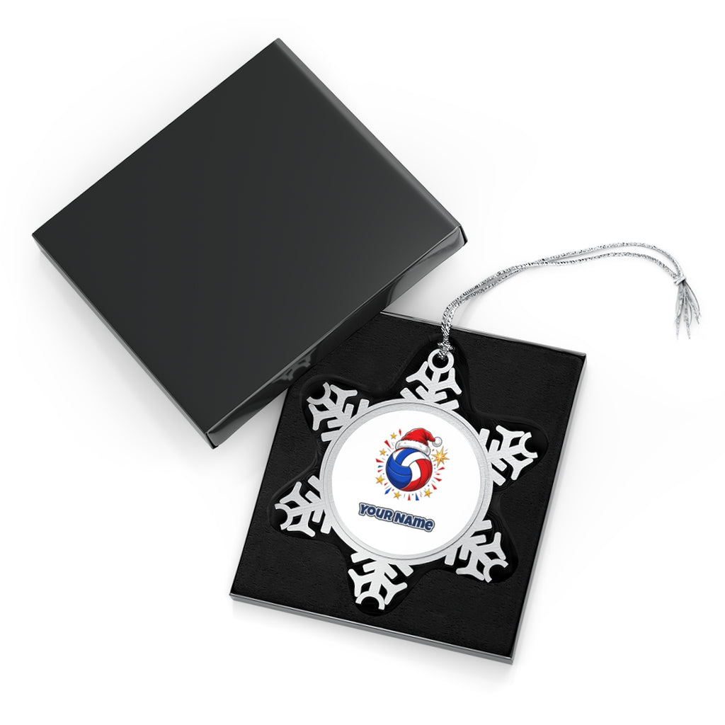Volleyball in Santa Hat Personalised Pewter Christmas Ornament