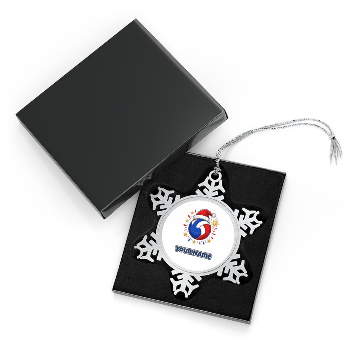 Volleyball in Santa Hat Personalised Pewter Christmas Ornament