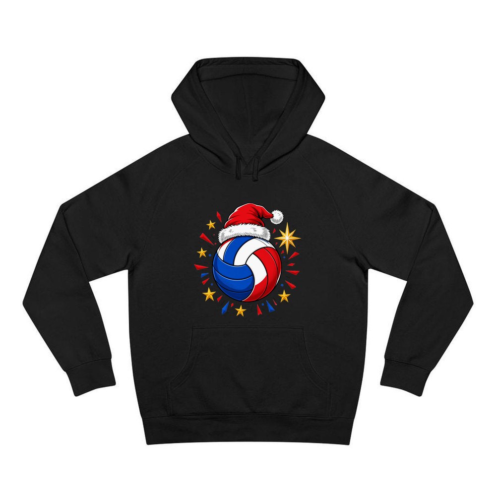 Volleyball in Santa Hat personalised Christmas hoodie in black