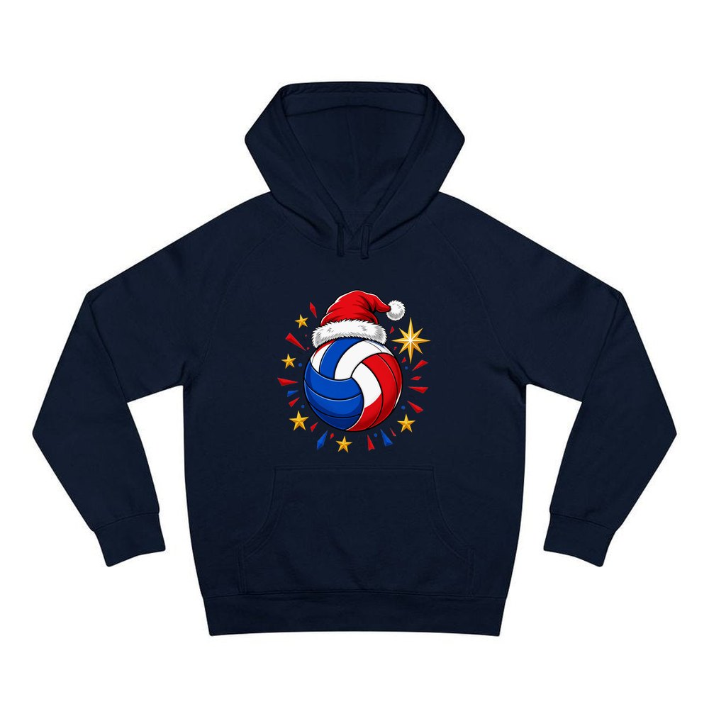 Volleyball in Santa Hat personalised Christmas hoodie in navy