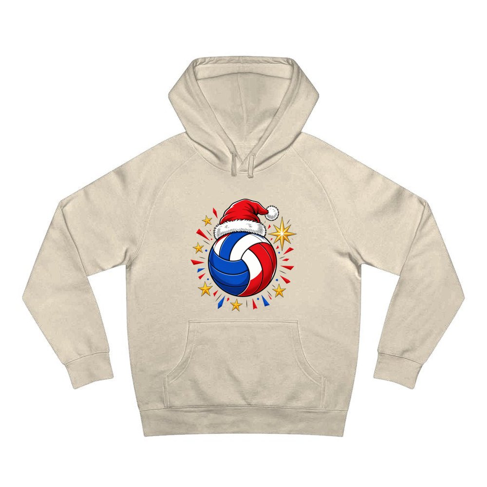 Volleyball in Santa Hat personalised Christmas hoodie in sand