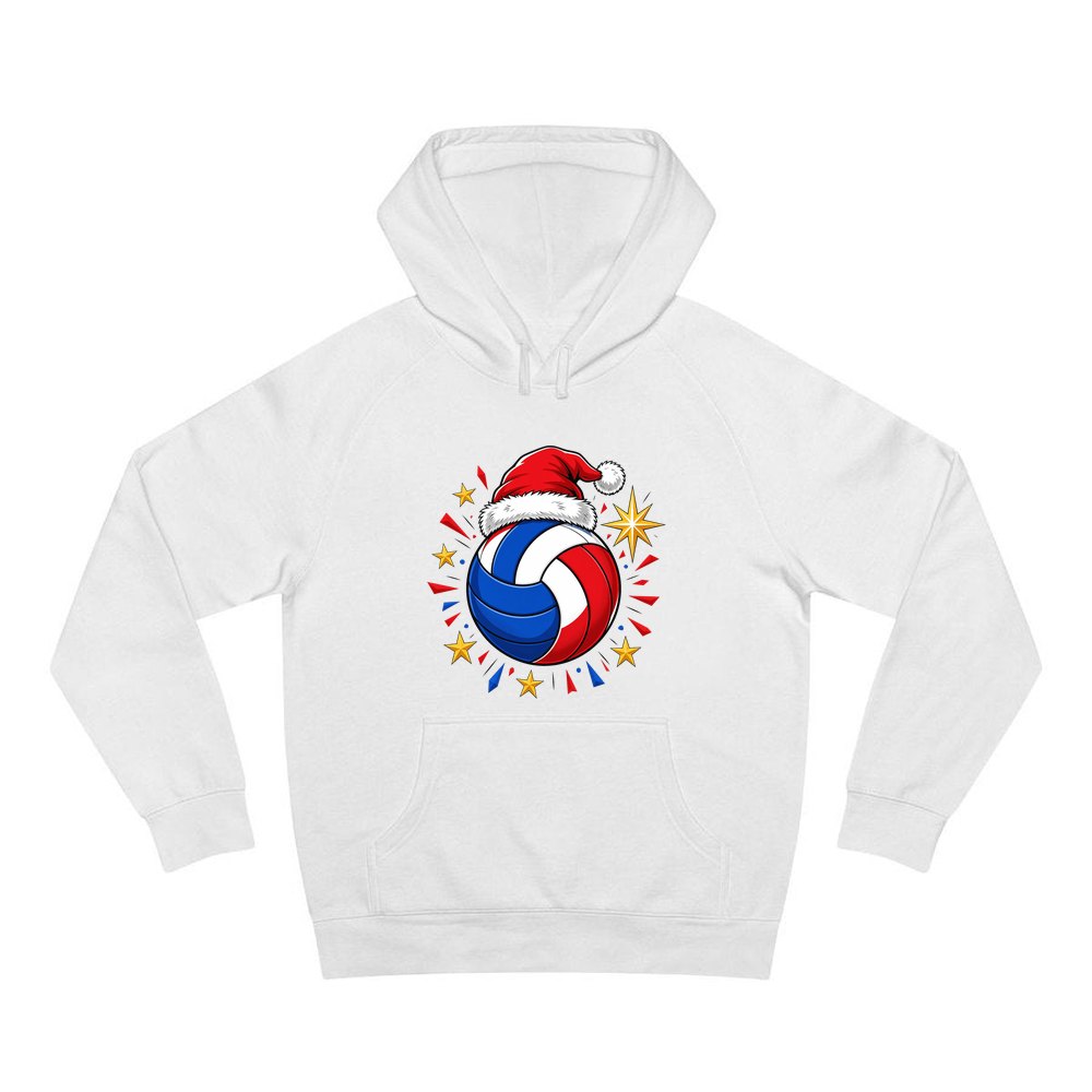 Volleyball in Santa Hat personalised Christmas hoodie in white