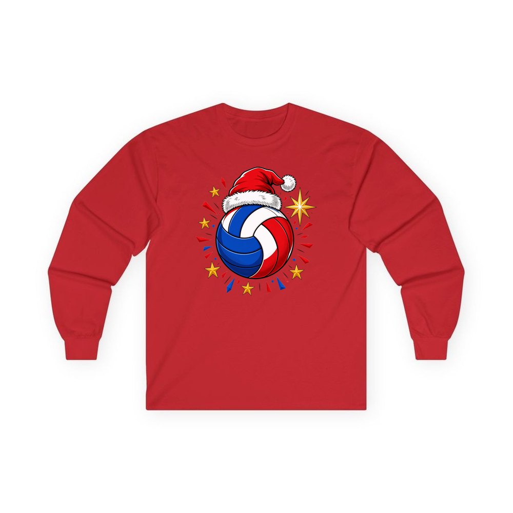 Volleyball in Santa Hat personalised long sleeve Christmas T-shirt in red