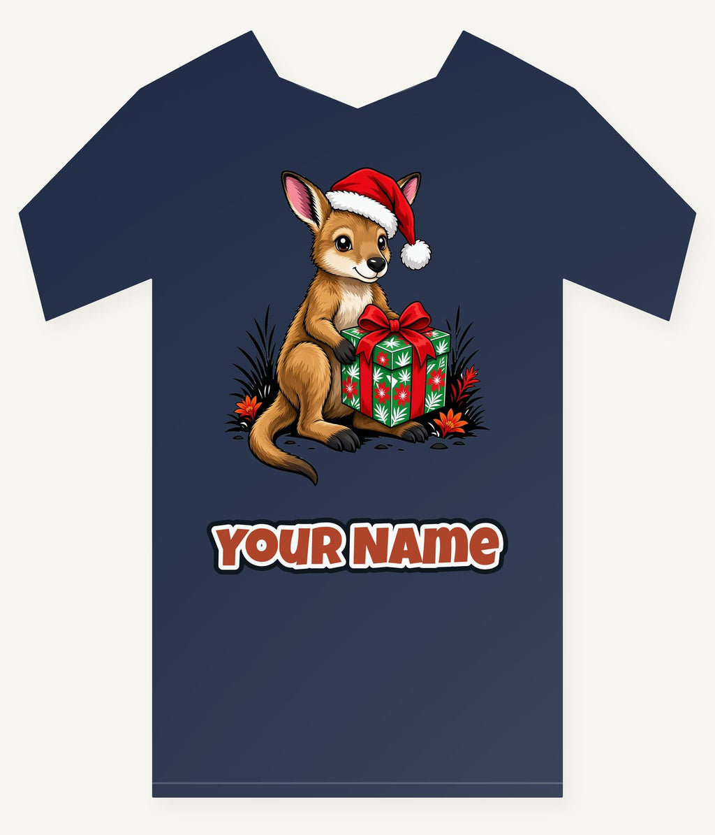 Wallaby With Christmas Gift Personalised Kids Tee and Baby Bodysuit