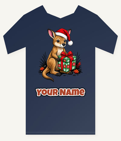 Wallaby With Christmas Gift Personalised Kids Tee and Baby Bodysuit