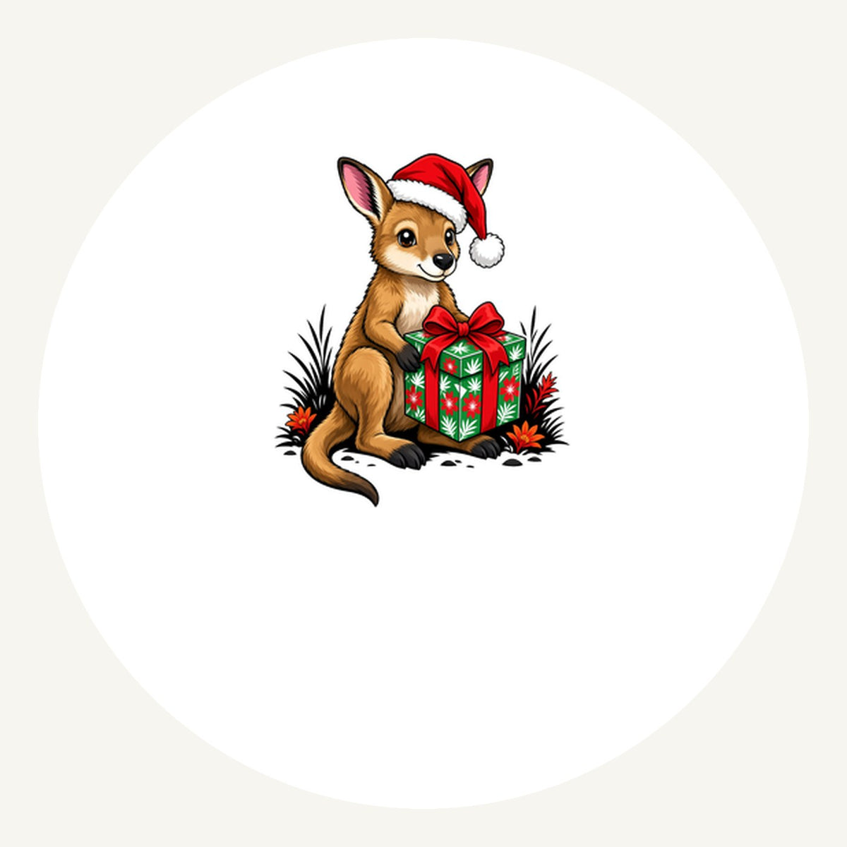 Wallaby With Christmas Gift Personalised Pewter Christmas Ornament