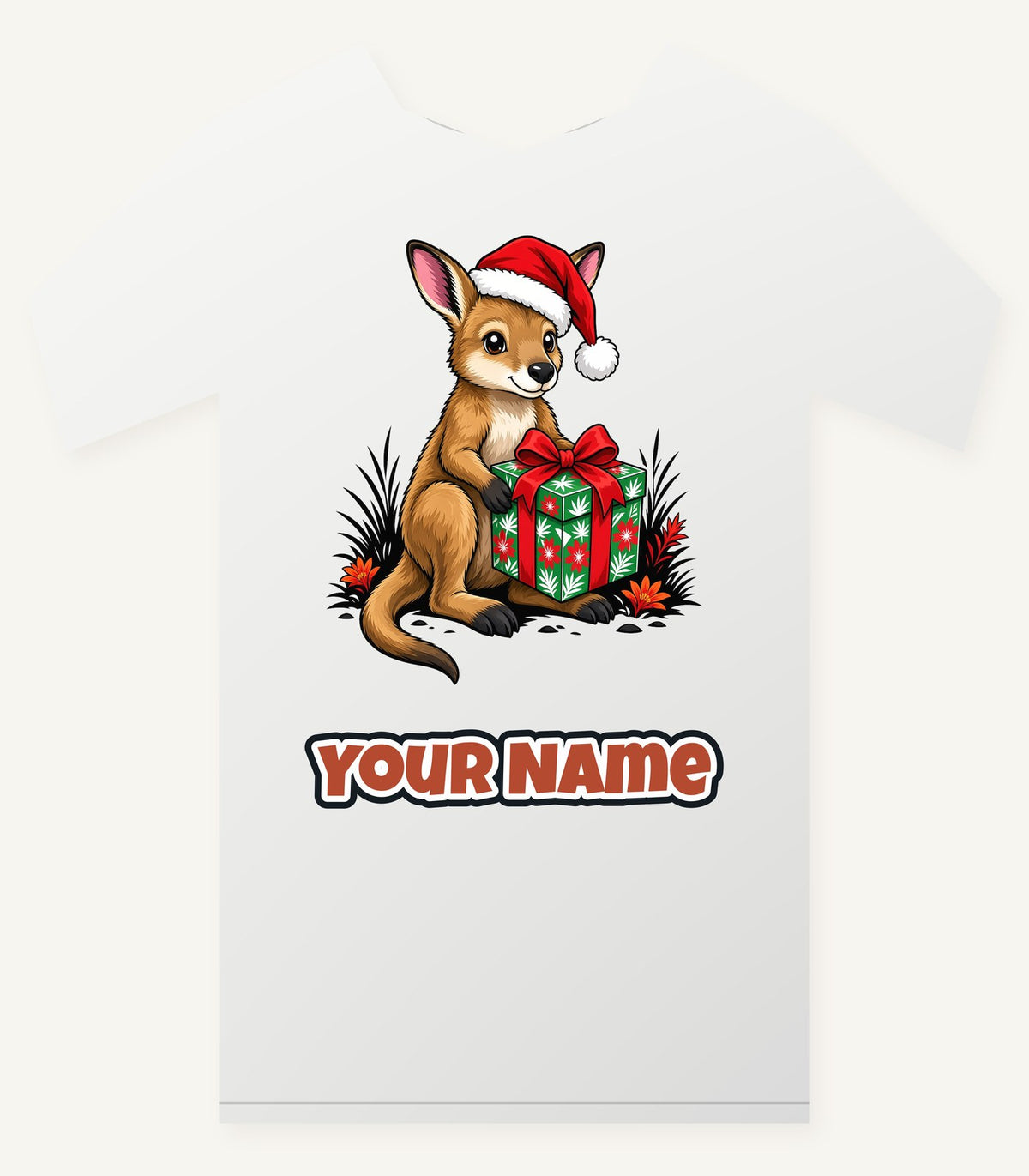 Wallaby With Christmas Gift Personalised Christmas T-Shirt and Hoodie