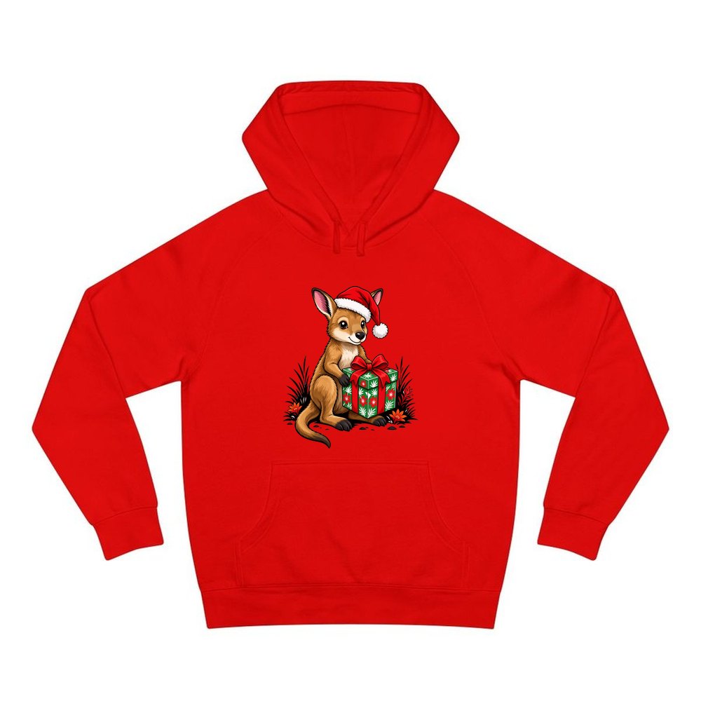 Wallaby With Christmas Gift personalised Christmas hoodie in red