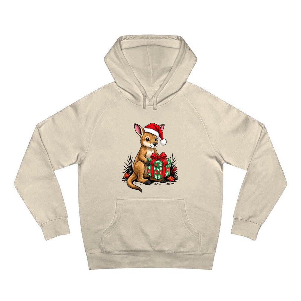 Wallaby With Christmas Gift personalised Christmas hoodie in sand