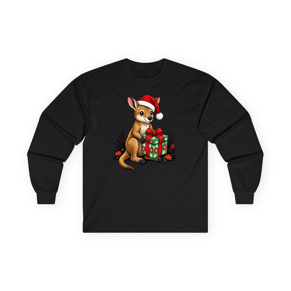 Wallaby With Christmas Gift personalised long sleeve Christmas T-shirt in black