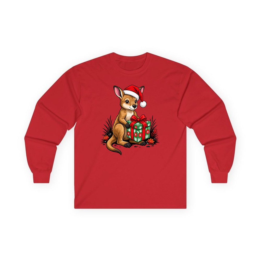 Wallaby With Christmas Gift personalised long sleeve Christmas T-shirt in red
