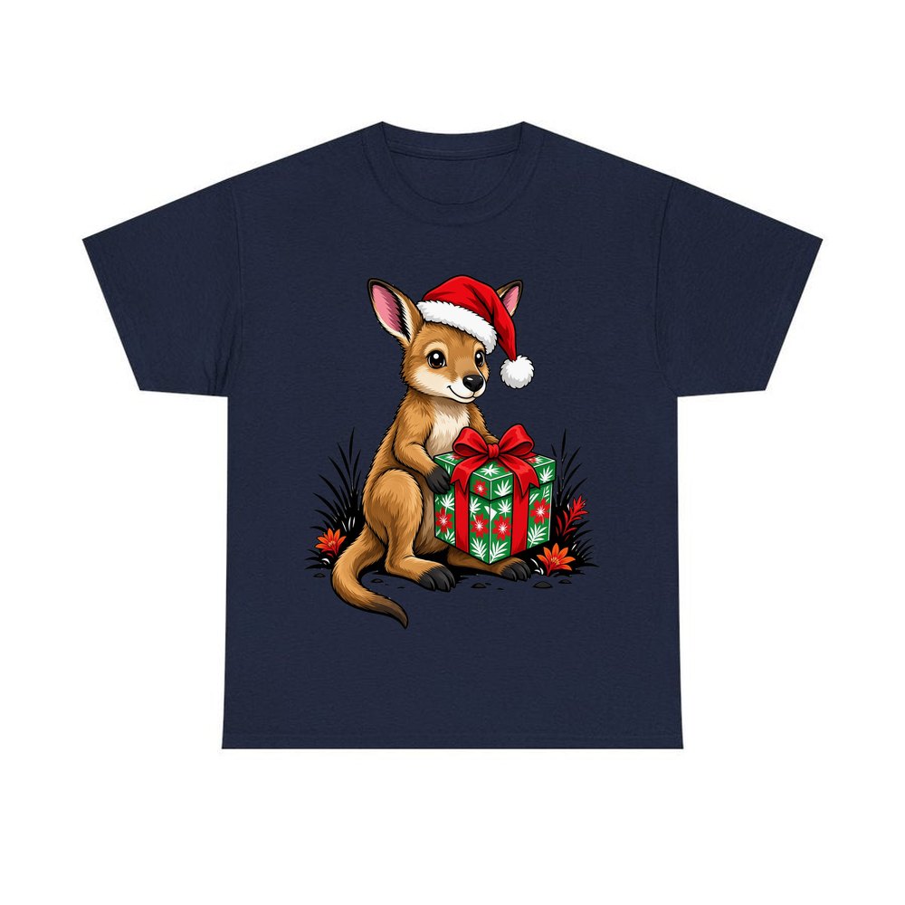 Wallaby With Christmas Gift personalised Christmas T-shirt in navy