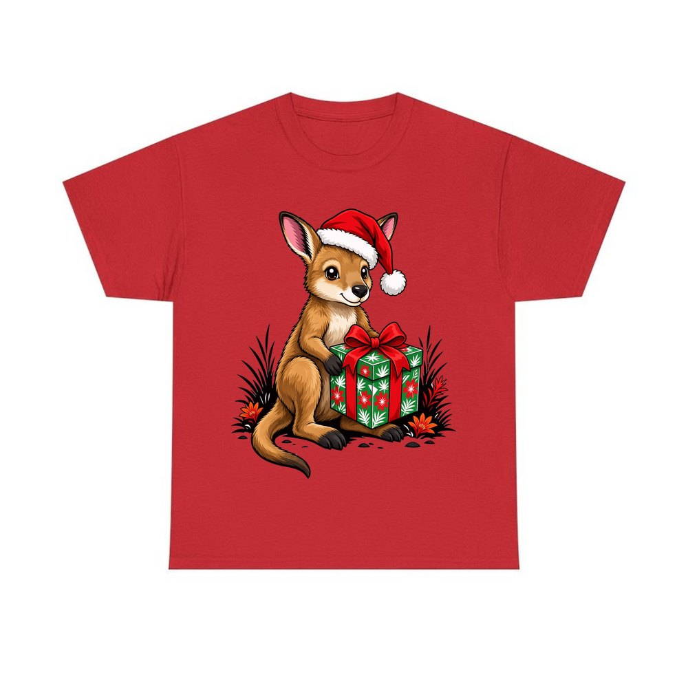 Wallaby With Christmas Gift personalised Christmas T-shirt in red
