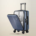Wanderlite 20 Inch Front Pocket Carry On, Navy, Dual TSA, on a plain cream background