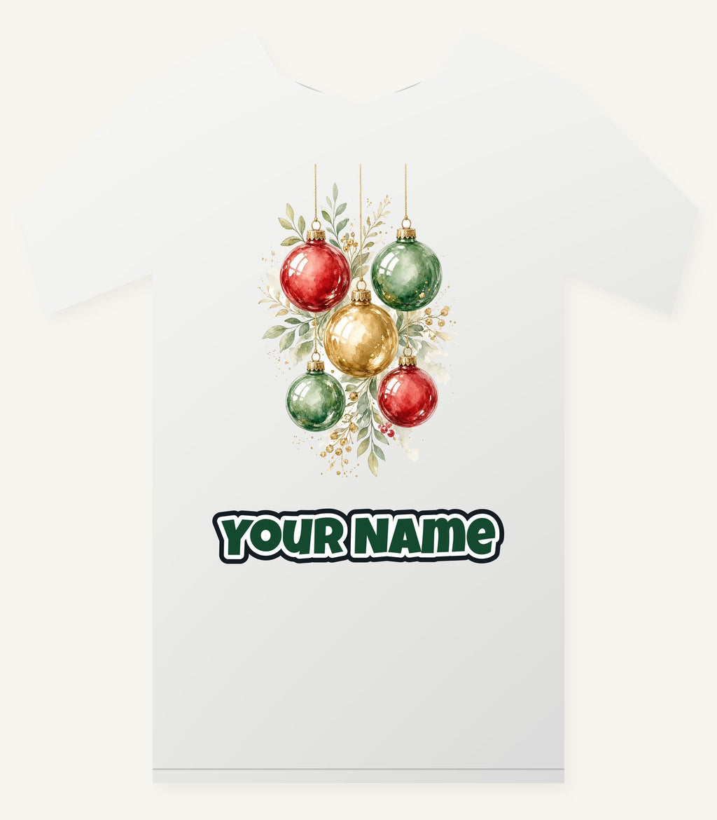 Watercolour Christmas Baubles Personalised Christmas T-Shirt and Hoodie