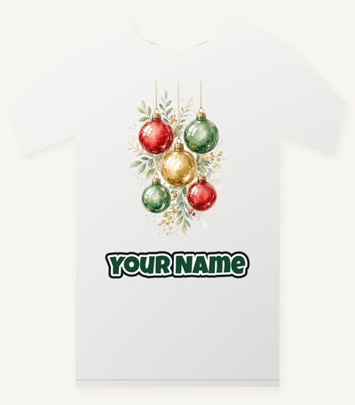 Watercolour Christmas Baubles Personalised Christmas T-Shirt and Hoodie