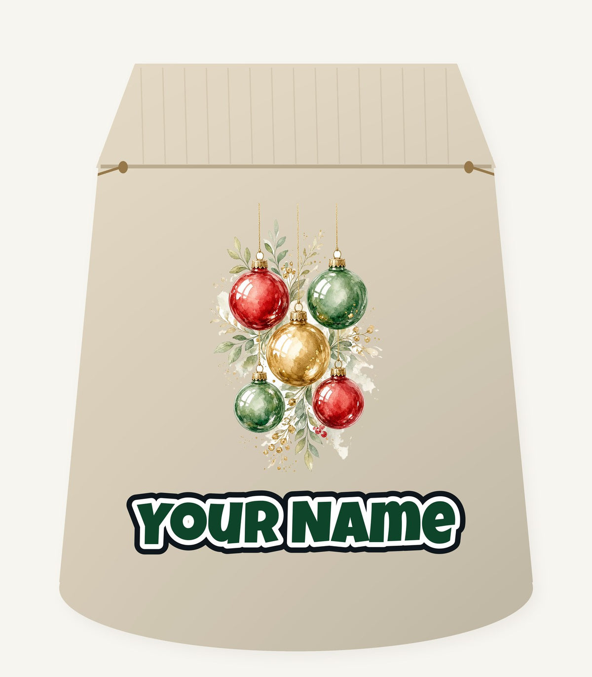 Watercolour Christmas Baubles Personalised Santa Sack